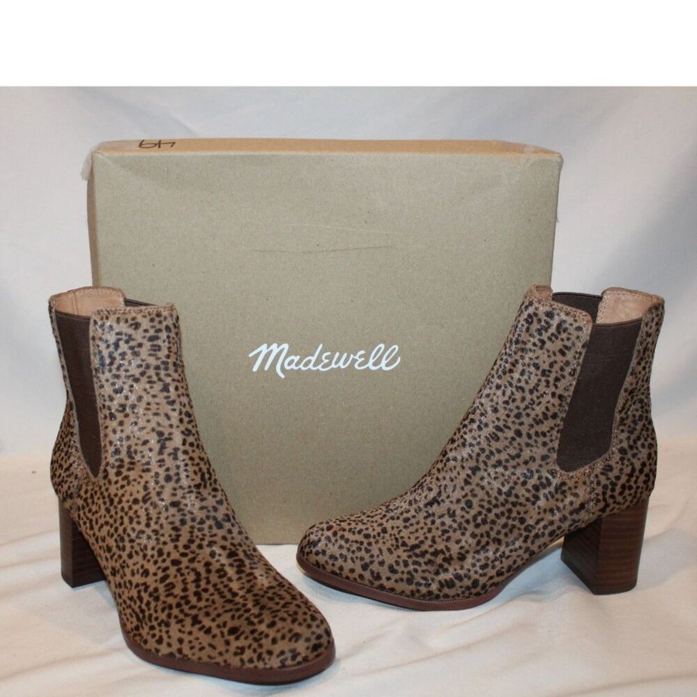 NIB MADEWELL‎ LAURA CALF HAIR HEELED CHELSEA LEOPARD BOOTS PECAN SZ 6